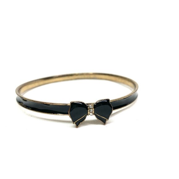 unbranded Jewelry - Enamel Bangle With Crystal Embellished Bow in Black/Gold 2.5"